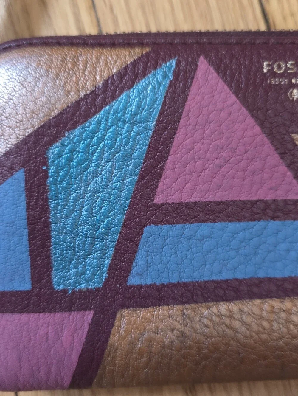 HANDCRAFTED Upcycled Leather Wallet HANDPAINTED Abstract Geometric Wristlet